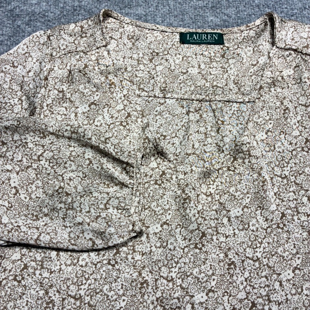 Lauren Ralph Lauren Womens Brown Floral Print Long Sleeve‎ Blouse Top Sz.Medium